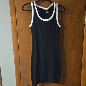 Black Tank Dress with White Trim - Women's Sleeveless Knit Dress